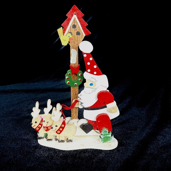 Vintage Emgee Hawaiian Christmas Ornament Santa and Reindeer Bird House - Picture 1 of 7